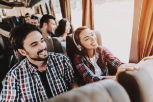 group traveling on bus