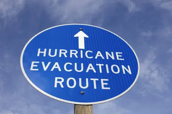 hurricane evac route sign
